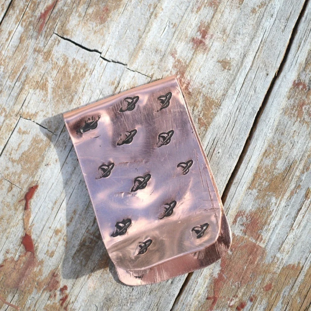 Solid Copper Money Clip Saturn Handmade Rustic Men Planet Gift Usher Father Dad